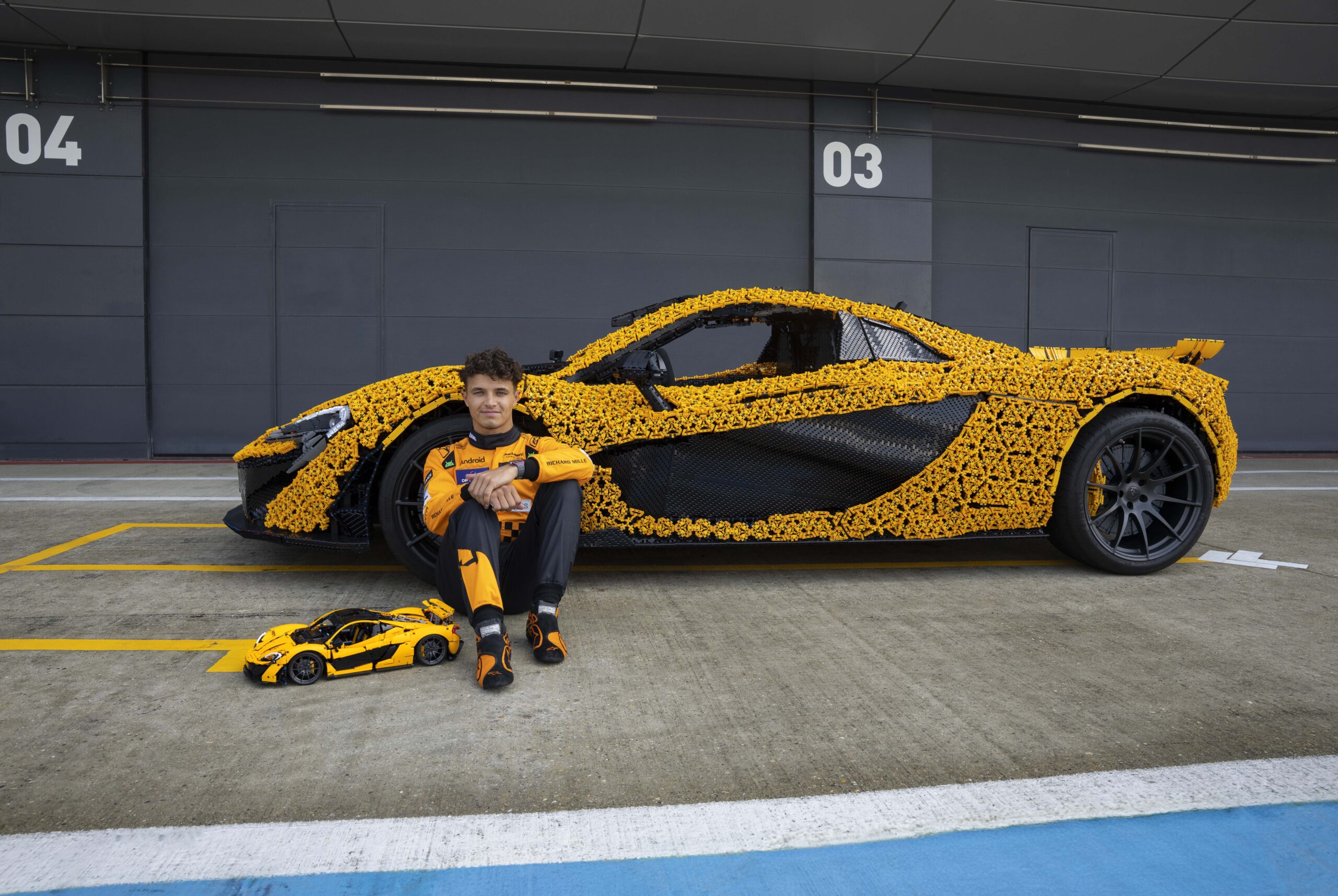 Drivable McLaren P1™ made from LEGO Technic elements. And McLaren F1™ driver, Lando Norris.