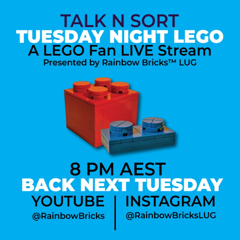 We are taking another week off. It wasn't planned, but I need to catch up on work!
So much so that I even planned to post this earlier, but I have been too busy to post it. 
We will be back next week at 8 PM AEDT!

Have a great week, and we will see you next Tuesday night! 😊

#TuesdayNightLEGO #RainbowBricks #LEGO #LEGOChat