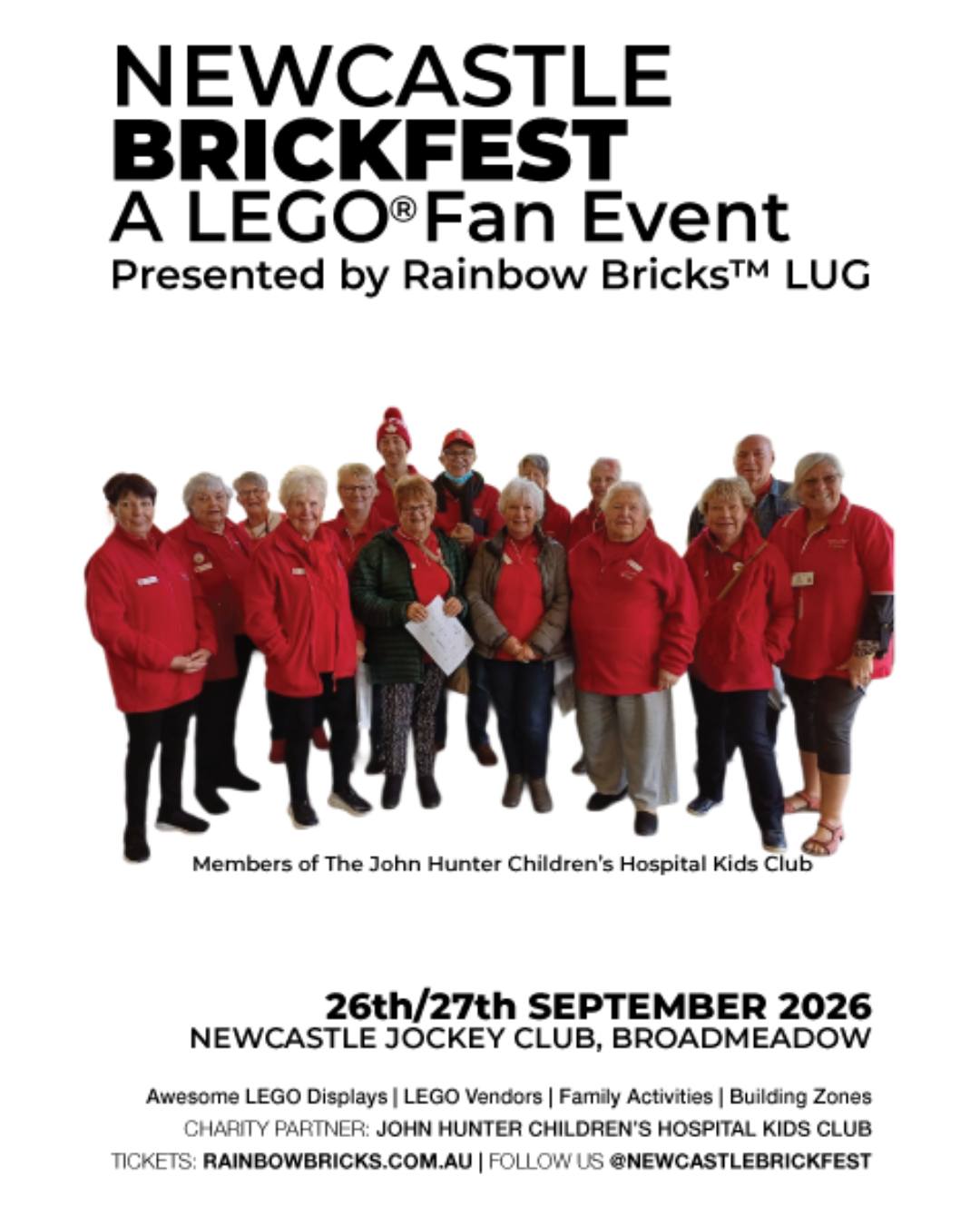 Every ticket to @NewcastleBrickfest helps a great cause.

This year's profits go directly to the John Hunter Children's Hospital Kids Club. A weekend of LEGO® fun that also gives back to the wider community across the Hunter and Northern NSW. You will see them over the weekend at Newcastle Brickfest, helping us run the event. Like the exhibitors, they are all volunteers.

📍 @NewcastleRacecourse, Broadmeadow
📆 Saturday 26th & Sunday 27th September 2026
📱 Comment LEGO below and we’ll automatically DM you the ticket link!
❤️ Newcastle Brickfest A LEGO Fan Event directly supports The John Hunter Children's Hospital Kids Club—helping fund vital medical equipment for kids across Northern NSW.

#NewcastleBrickfest #RainbowBricks #JHCHKidsClub #NSWBiggestLEGOEvent #NewcastleEvents #VisitNewcastle