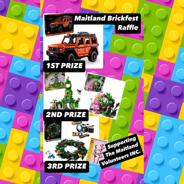 Win BIG in the MONSTER LEGO Raffle @maitlandbrickfest! 

Enter our raffle for a chance to win an epic LEGO Prize! 🧱 All proceeds go to Maitland Hospital Volunteers Inc., helping them continue their amazing work supporting patients and staff. 🏥
🎟 Book your tickets here: www.trybooking.com/CPYQY
📆 Sunday 24th November
⏰ 10 am - 4 pm
📍 Maitland High School, Pierce Street Entry
Don't miss Maitland Brickfest 2024 - it's going to be awesome!

#MaitlandBrickfest #RainbowBricks #LEGO #legousergroup #MaitlandNSW #FamilyFun #CharityEvent #LEGOFan #AFOLCommunity #Maitland #LEGOFanEvent #AFOL #LEGOfun #MaitlandLEGOShow #LEGOAustralia #MaitlandHighSchool
#LEGOFanEvent #SupportingMaitlandHospitalVolunteers #LEGOcommunity #mymaitland #huntervalley #maitlandhospital #afolclub #legobrickshow #LEGORaffle