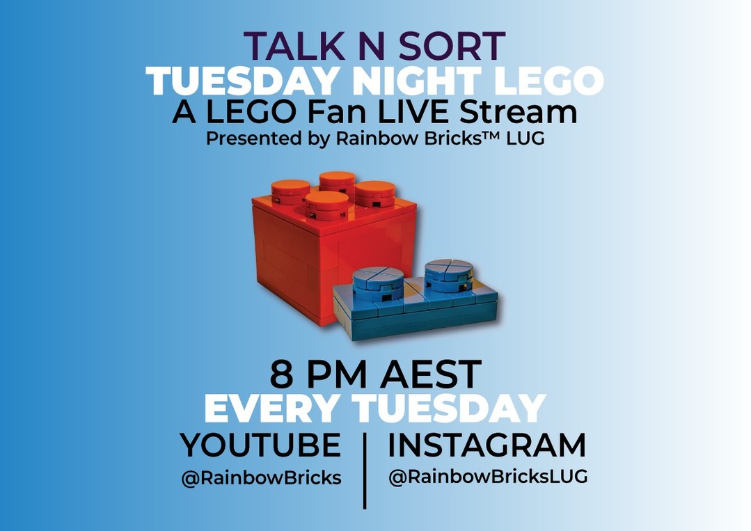📺 LIVE TOMORROW NIGHT AT 8:00 PM AEST! 🧱🎙️

Need some company while you sort your brick tubs or finish off your latest creation? Join the team at @RainbowBricks tomorrow night for our weekly Talk n Sort live stream!

We'll be:
📰 Catching up on all the latest LEGO® set announcements and community news.

📱 Jump straight onto IG Live right here at 8:00 PM tomorrow night!

#TalkNSort #RainbowBricks #LEGOCommunity #AFOLAustralia #BrickSorting #TuesdayNightLEGO