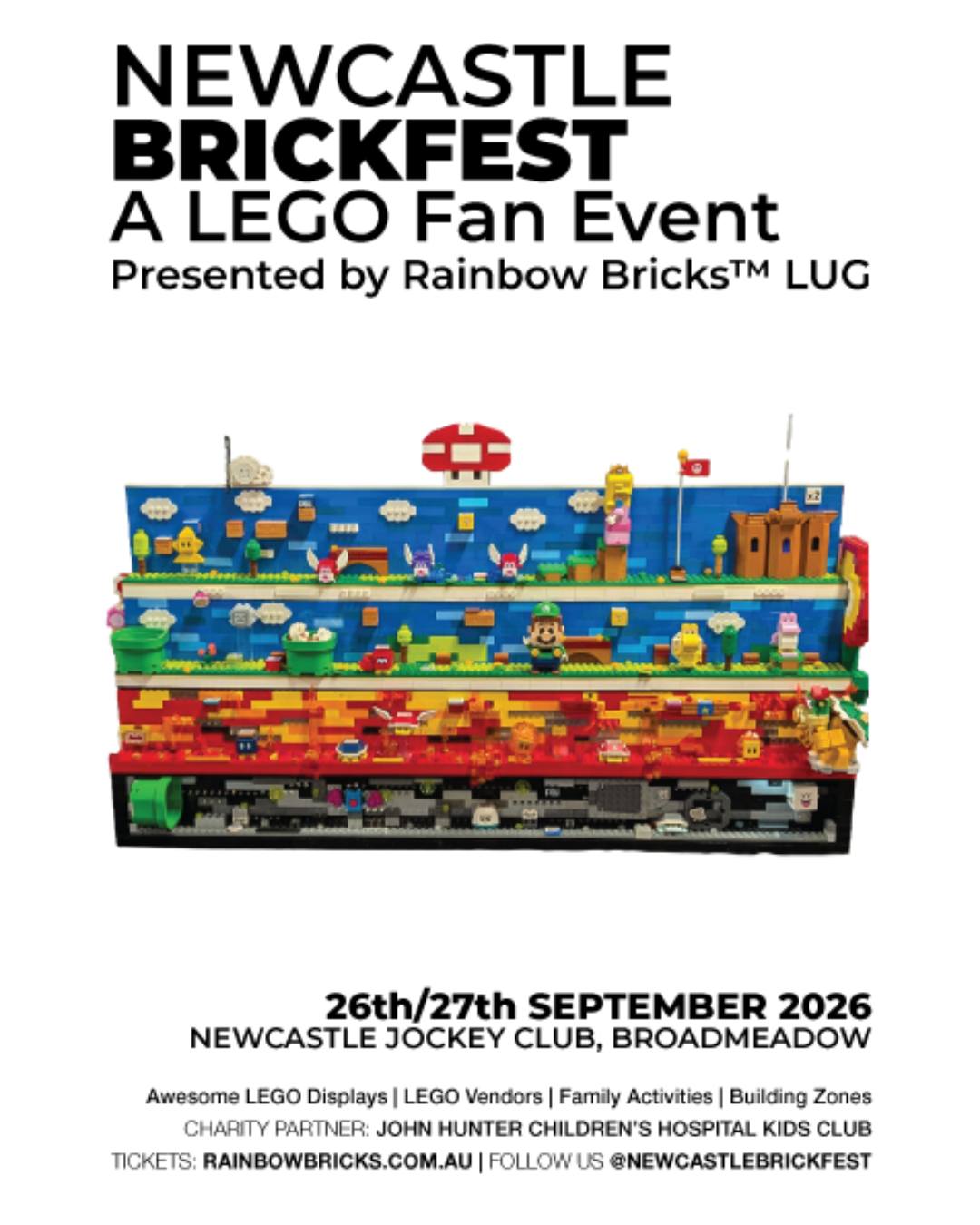 🧱✨NSW’s BIGGEST LEGO® fan event is returning to the Newcastle Racecourse on 26th & 27th September! 🗓️
Get ready to explore nearly 300 tables packed with breathtaking custom creations from talented exhibitors from across Australia!

What you'll discover:
⚡ Pokémon Characters & Pop Culture: Catch your favourite Pokémon characters built entirely from LEGO® bricks, alongside iconic pop-culture dioramas!
🏙️ Massive Layouts: Sprawling cityscapes with running trains and detailed fantasy realms.
🤖 Mind-Blowing Engineering: Moving Technic contraptions, remote-controlled machinery, and sci-fi fleets.
🌸 Intricate Art & Microscale: Creative mosaics, Botanical builds, and clever micro-builds you could stare at for hours.

Grab the family and come be inspired by what's possible with the brick!
📱 Comment NEWCASTLE below to receive the Newcastle early bird booking link!

#NewcastleBrickfest #RainbowBricks #AFOLAustralia #NewcastleNSW #WhatsOnNewcastle #NSWBiggestLEGOEvent #BrickfestIsBest