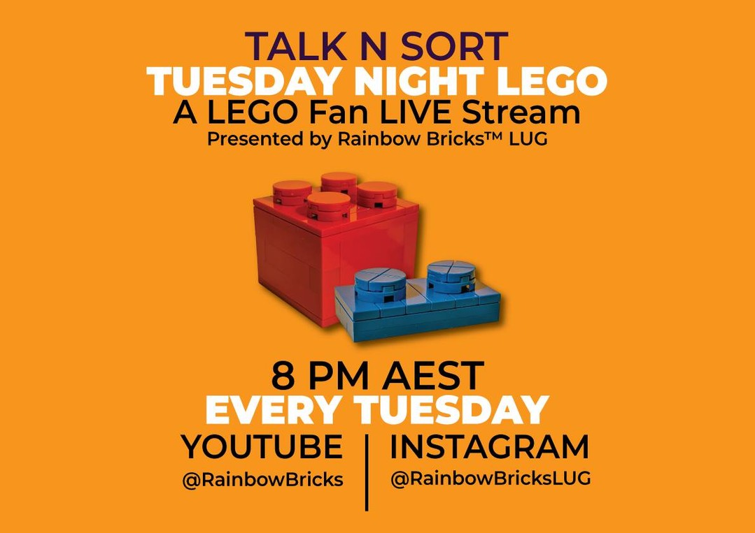 🎙️ Tonight! Talk N Sort: Tuesday Night LEGO, 8 pm AEST — the @RainbowBricks crew chatting about the week's LEGO® news, live on Instagram and broadcast on YouTube.
Of Course, we will talk about @NewcastleBrickfest, and guest Andrew Steele [Instagram @weegeedo] will join us to discuss his latest build and LEGO journey.
 
📺 Watch tonight here on our feed at 8 PM AEST! 

#RainbowBricksLUG #TalkNSortTuesdayNightLEGO #NewcastleBrickfest #LEGO #Newcastle #PlanYourVisit
