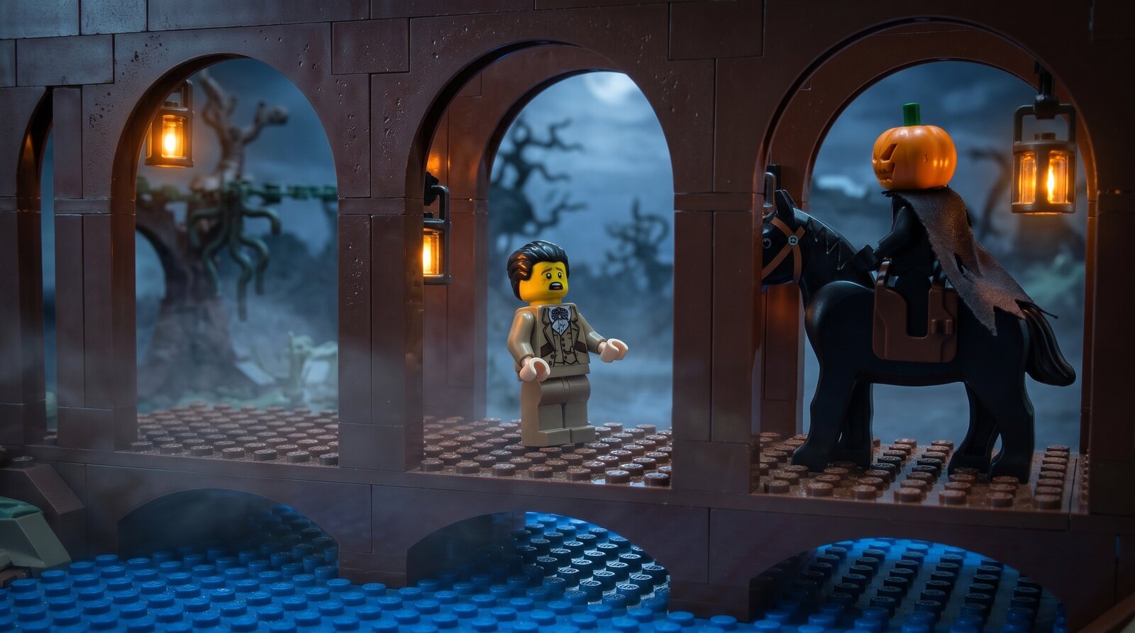 Another view of Alison's Sleepy Hollow LEGO build, AI-enhanced