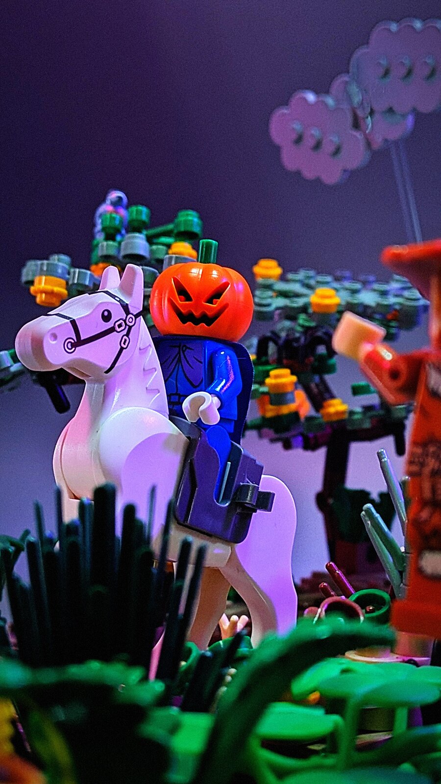 Alison's Headless Horseman LEGO build, AI-enhanced