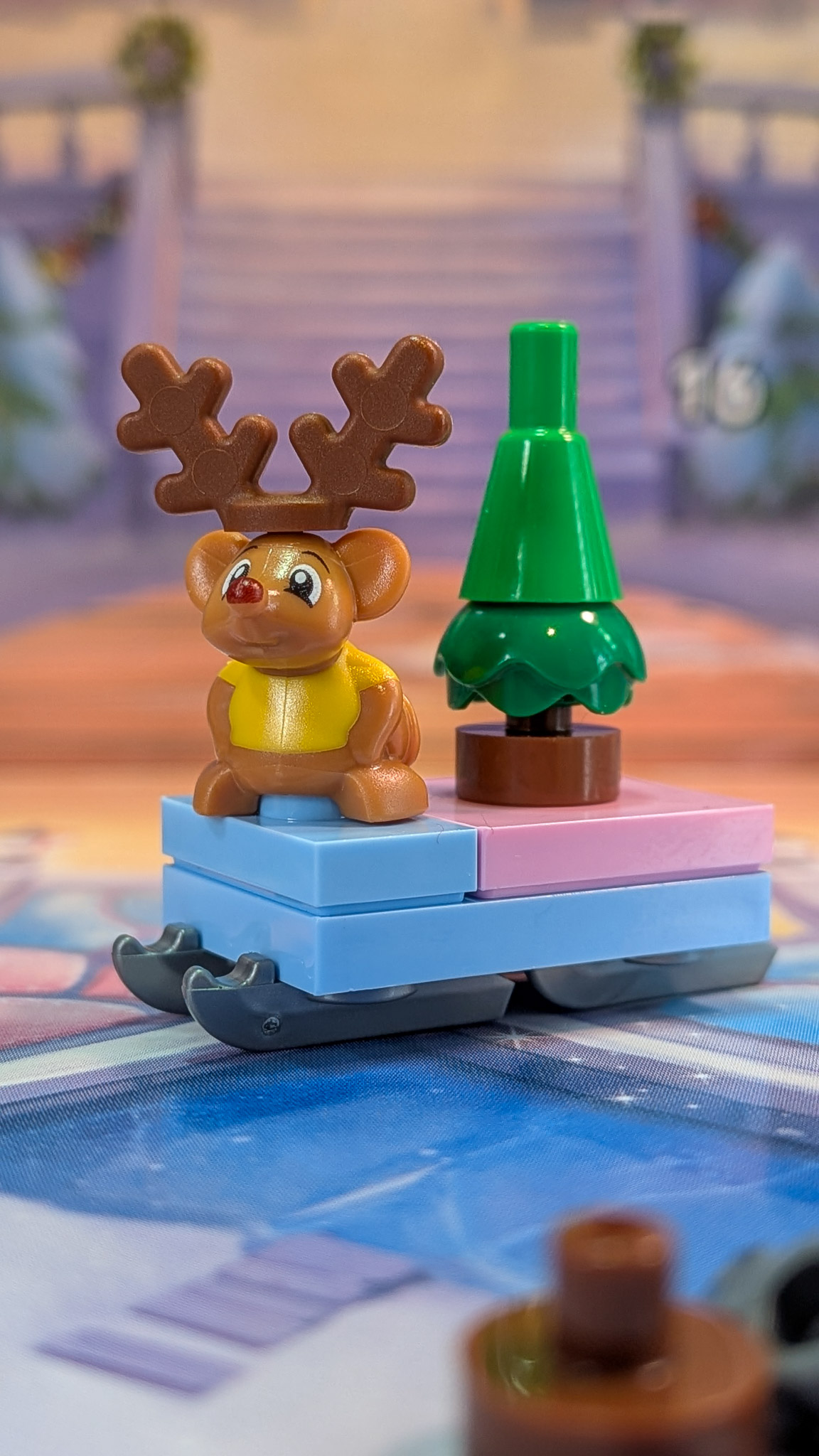 LEGO Disney Princess Advent Calendar 2026 Day 3: finished Gus with Reindeer Antlers, Sled and Tree