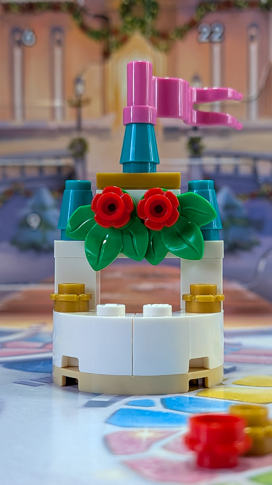 LEGO Disney Princess Advent Calendar 2026 Day 24: finished Stage Balcony with Garland and Flag