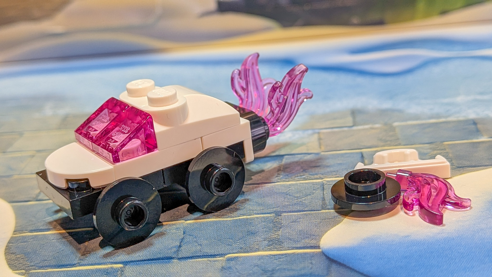 LEGO Marvel Advent Calendar 2026 Day 13: finished Ghost-Spider Car with Pink Flames